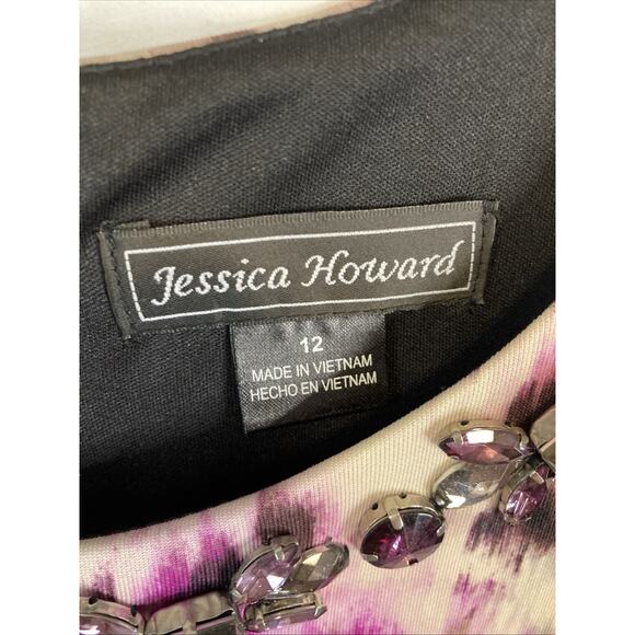 Jessica Howard Women's 12 Fit & Flare Dress Colorful Round Neck Jeweled Stretch - Picture 9 of 10